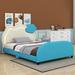 Zoomie Kids Pompa Platform Bed w/ Cloud-Shaped Headboard & Embedded Light Stripe Upholstered/Velvet, in Blue | 38.9 H x 58.2 W x 80.5 D in | Wayfair