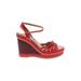Antonio Melani Wedges: Red Print Shoes - Women's Size 9 1/2 - Open Toe