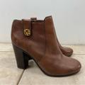 Coach Shoes | Coach Tavi Brown Leather Round Toe Chunky Heel Bootie Shoe Size 7 | Color: Brown | Size: 7