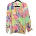Lilly Pulitzer Tops | Lilly Pulitzer Elsa Silk Multicolorlong Sleeve Blouse Medium | Color: Green/Pink | Size: M