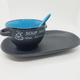 Leonardo Collection Soup bowl, bread plate & ceramic spoon, Turquoise blue and black dish, vintage tableware replacement piece, TV dinners