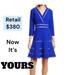 Zara Dresses | Fit And Flare Dress In Royal Blue Embroidered Lace V-Neck Sleeves Us Size 14 | Color: Blue | Size: Xl