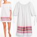 J. Crew Dresses | J Crew White Off Shoulder Mini Dress Size M Linen Blend Rainbow Stripe G6010 | Color: White | Size: M