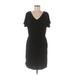 Soma Casual Dress - Mini V Neck Short sleeves: Black Solid Dresses - Women's Size Medium