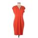 Calvin Klein Casual Dress - Sheath V-Neck Short sleeves: Orange Print Dresses - Women's Size 10