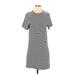 THML Casual Dress - Mini High Neck Short sleeves: Gray Stripes Dresses - Women's Size Small
