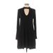 Socialite Casual Dress - A-Line Mock Long sleeves: Black Print Dresses - Women's Size Large