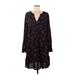 Ann Taylor LOFT Casual Dress - Mini V Neck 3/4 sleeves: Black Floral Dresses - Women's Size Medium