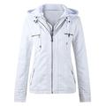 Leather Jacket Imitation Leather Jacket Women Autumn Winter Motorcycle Jacket Bomber Jacket Biker Jacket Women Practice Jacket Fashion Short Tops Coat Casual Jacket (Color : White, Size : M)