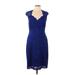 Connected Apparel Cocktail Dress - Party Plunge Sleeveless: Blue Solid Dresses - Women's Size 12