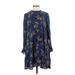 Trafaluc by Zara Casual Dress - Mini Crew Neck Long sleeves: Blue Print Dresses - Women's Size Small