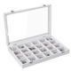 Frebeauty Jewelry Organizer Tray with Clear Lid 24 Grid Velvet Drawer Insert Jewelry Storage box with Transparent Glass lid Jewelry Display Case with Lock Gifts for Girls Women (White, 24 Grid)