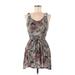 Derek Heart Casual Dress - Mini Scoop Neck Sleeveless: Brown Print Dresses - Women's Size Medium