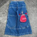 Hip Hop JNCO Jeans Y2k Mens Harajuku Kangaroo Graphic Big Pocket Blue Vintage Jeans larghi pantaloni