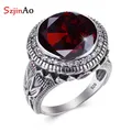 Szjinao Top Quality 15*15mm Massive Round Garnet Rings For Man Birthday Anniversary Party Gift