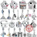 925 Silver Gingerbread House Iron Tower Pyramid Castle Opera House Love Home Charms Beads Fit