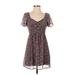 Hollister Casual Dress - Mini V Neck Short sleeves: Burgundy Print Dresses - Women's Size Small