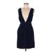 H&M Casual Dress - Mini Plunge Sleeveless: Blue Solid Dresses - Women's Size 6