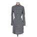 Max Studio Casual Dress - Shirtdress High Neck Long sleeves: Gray Dresses - Women's Size Small