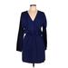 Parker Casual Dress - Mini V Neck Long sleeves: Blue Solid Dresses - Women's Size Large