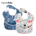 Baby Bibs 100% Polyester TPU Coating Feeding Bibs Washable Baby Bibs with Food Catcher for Baby