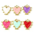 Copper Valentine's Day Charms Gold Color Multicolor Pearlized Heart Enamel Pendants For DIY Jewelry