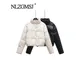 TRAF 2024 Winter Standing Collar PU Leather Cotton Jacket Women's Short Padded Coat Female Warm