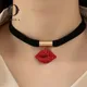 Obega Fashion Red Lips Big Flower Turquoise Pendant Choker Nckelace For Woman Vintage Metal Necklace