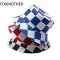 FOXMOTHER New Fashion Black Red Blue Plaid Check Bucket Hats Hip Hop Mens Panama gorras chapeu