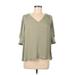 Maison d' Amelie Short Sleeve Top Green V-Neck Tops - Women's Size Medium