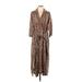 Victor Alfaro Collective Casual Dress - Midi V Neck 3/4 sleeves: Brown Dresses - Women's Size Large