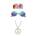 Ensemble de costumes hippie 3 pièces comprenant un collier de signe de paix, un bandeau et des lunettes de soleil pour les soirées à thème