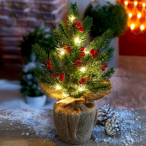 Künstlicher Weihnachtsbaum mit Mikro-LED-Lichterkette im Jutetopf
