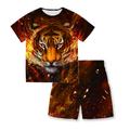 Boys 3D Animal Tiger T-shirt Shorts Clothing Set Short Sleeve Summer Spring Sports Fashion Cool Polyester Kids 3-13 Years Outdoor Street Sports Regular Fit