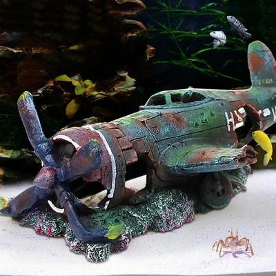 Fighter Fish Tank Decoration Resin Crafts Wreckage Hide Cave For Fish Shrimp Aquarium Landscaping Ornaments