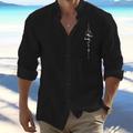 Symbol Casual Men's Shirt Linen Shirt Button Up Shirt Outdoor Daily Wear Vacation Spring Fall Standing Collar Long Sleeve Black, White, Pink S, M, L Linen Cotton Blend Shirt