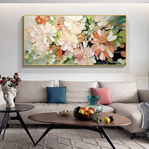 Handgefertigtes Original-Ölgemälde mit blühenden Blumen und Pflanzen auf Leinwand, abstraktes Kunstgemälde für die Inneneinrichtung mit gespanntem Rahmen/ohne Innenrahmen Image