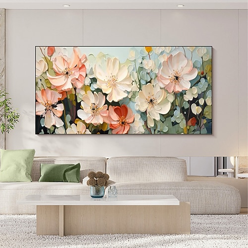 Handgefertigtes Original-Ölgemälde mit blühenden Blumen und Pflanzen auf Leinwand, abstraktes Kunstgemälde für die Inneneinrichtung mit gespanntem Rahmen/ohne Innenrahmen Image