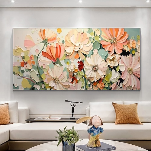 Handgefertigtes Original-Ölgemälde mit blühenden Blumen und Pflanzen auf Leinwand, abstraktes Kunstgemälde für die Inneneinrichtung mit gespanntem Rahmen/ohne Innenrahmen Image