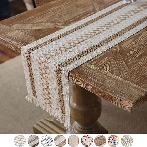 Tischläufer aus Baumwolle im Landhausstil, Tischdekoration für Hochzeit, Party, Teeparty, Festival, Khaki Image