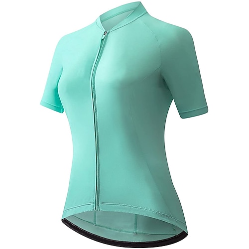 Damen Radtrikot Einfarbig Kurzarm Fahhrad Trikot Oberteil mit 3 Gesäßtaschen Mountainbike MTB Straßenradsport Schnelltrocknend Reflektierende Streifen Rückentasche Feuchtigkeitsableitend Sport Image