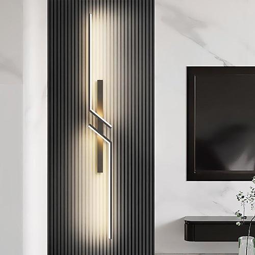 Schwarze LED-Wandleuchte, moderne lineare Wandleuchte aus Metall, LED-Wandleuchte für den Innenbereich, lange Streifen-Design, Innenwandleuchte für Wohnzimmer, Schlafzimmer, Veranda, Flur, Badezimmer, Image