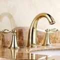 rubinetto del lavandino del bagno in ottone, rubinetto del bagno diffuso a due maniglie a tre fori con valvola e interruttore caldo / freddo