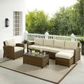 HomeStock Tuscan Treats 5Pc Outdoor Wicker Sectional Set Sand /Weathered Brown - Left Loveseat Right Loveseat Armchair Coffee Table & Ottoman