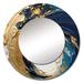 Design Art Dark Blue & Gold Strokes VI - Abstract Large Round Mirror, Metal in White | 36 H x 36 W x 1 D in | Wayfair MTMIR102092-C36