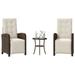 3 Piece Bistro Set with Cushions Brown Poly Rattan