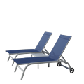 Patio Lounge Chairs Outdoor Set of 3 Aluminum Lounge Chairs for with 5 Adjustable Position and Wheels 2 Lounge Chairs and 1 Side Table for Patio Beach Poolside 350LBS Weight Capacity Blue