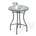 Amijoy 24 Inch Patio Bistro Table Mosaic Round Table w/ Ceramic Tile Tabletop Heavy-Duty Metal Structure Decorative Outdoor Dining Table