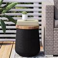 NLIBOOMLife Outdoor End Table Drum Faux-Wood Top Black Base with Tree Trunk Slice Painted Accent Stool Plant Stand (Hourglass)