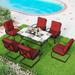 7 Piece Outdoor Patio Dining Set 6 Spring Motion Cushion Chairs 1 Rectangular Table with 1.57 Umbrella Hole Furniture Sets for Lawn Backyard Garden Red